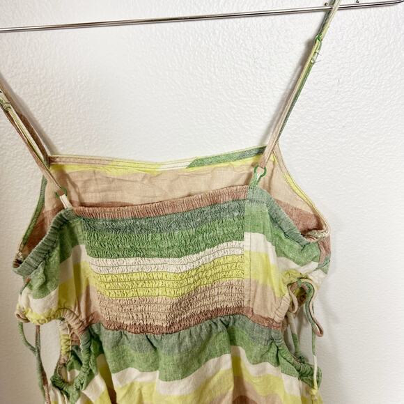 Aerie Side Cut Out Mini Linen Sundress Green Yellow Pink sz S - Picture 9 of 13